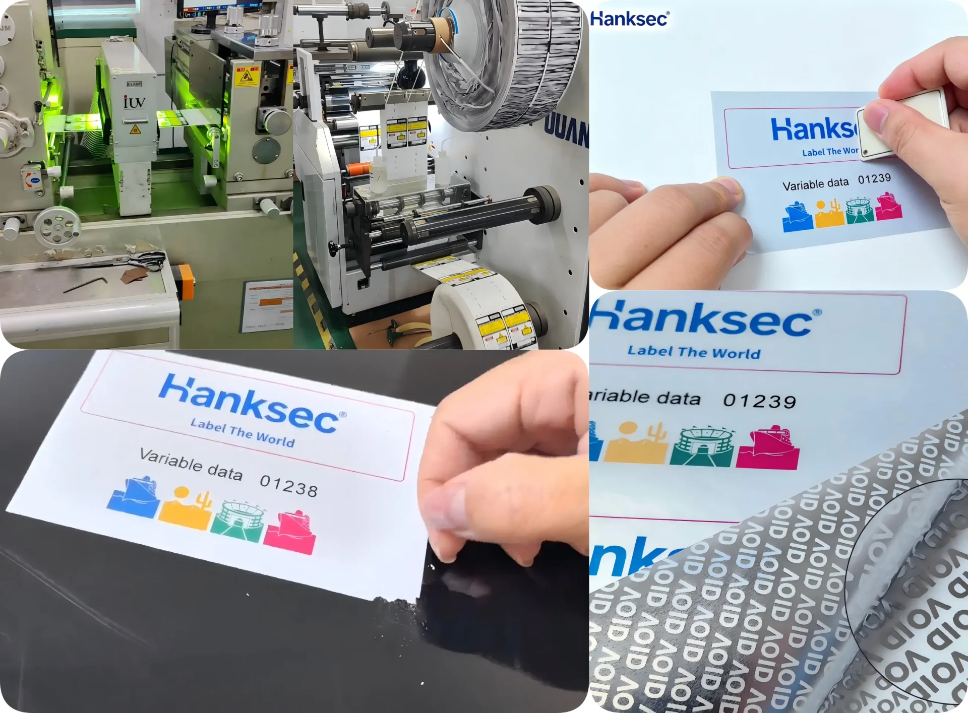 Hanksec printable security label material testing for printing, rub resistance, die cutting and final tamper response.