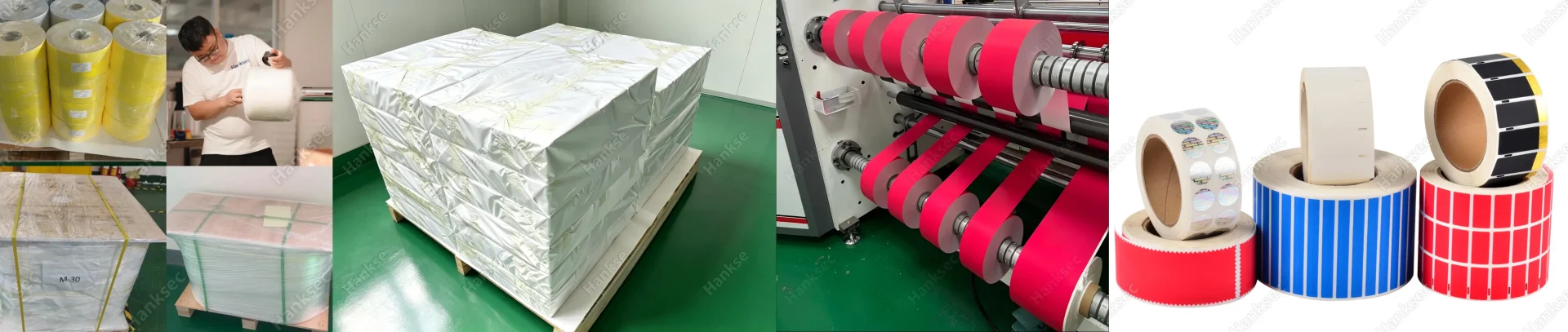 Blank inkjet printable security label materials in jumbo rolls and slit rolls for label converters and printing companies.