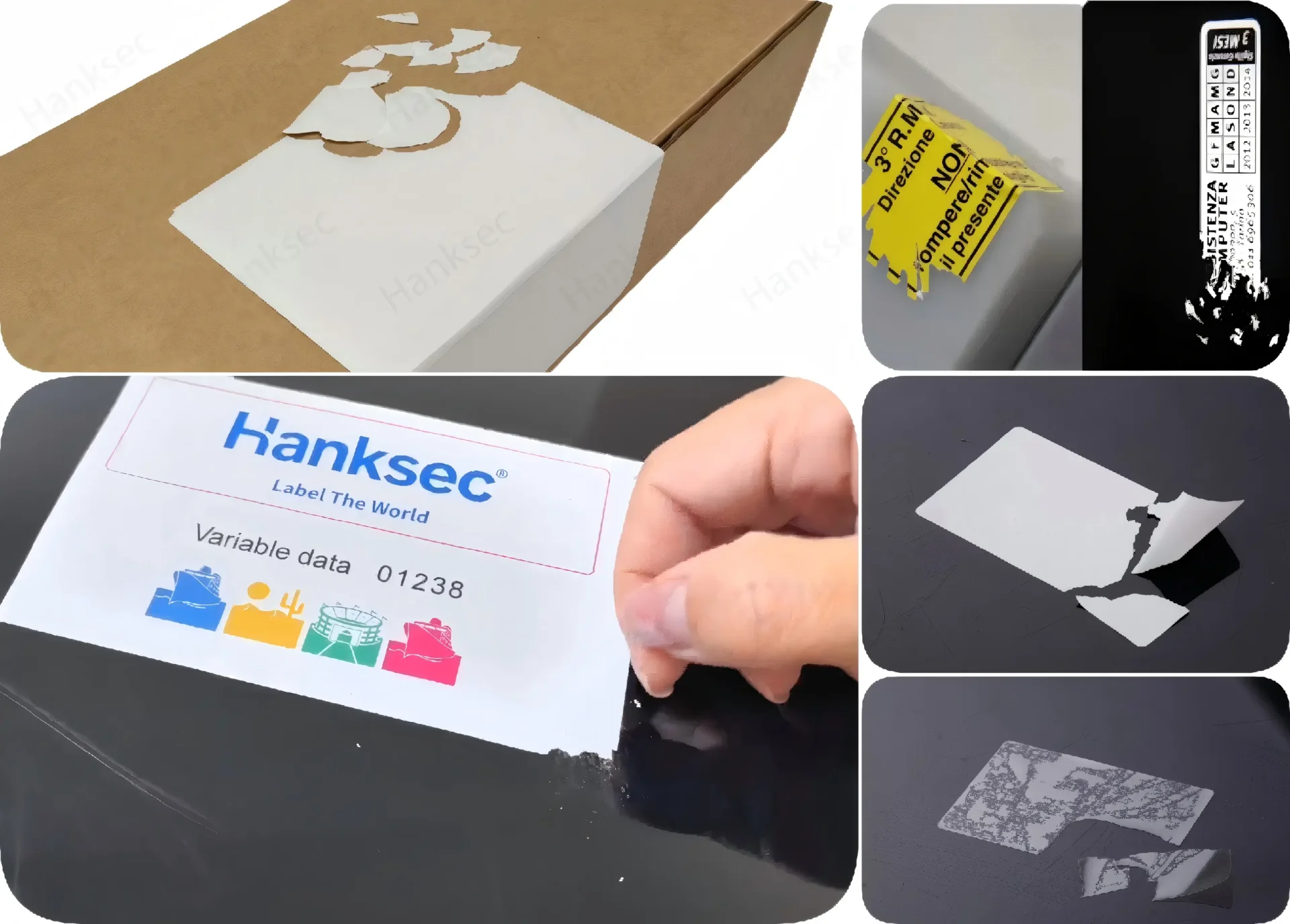 Destructible label material testing for die-cutting stability, fragmentation and anti-removal performance.