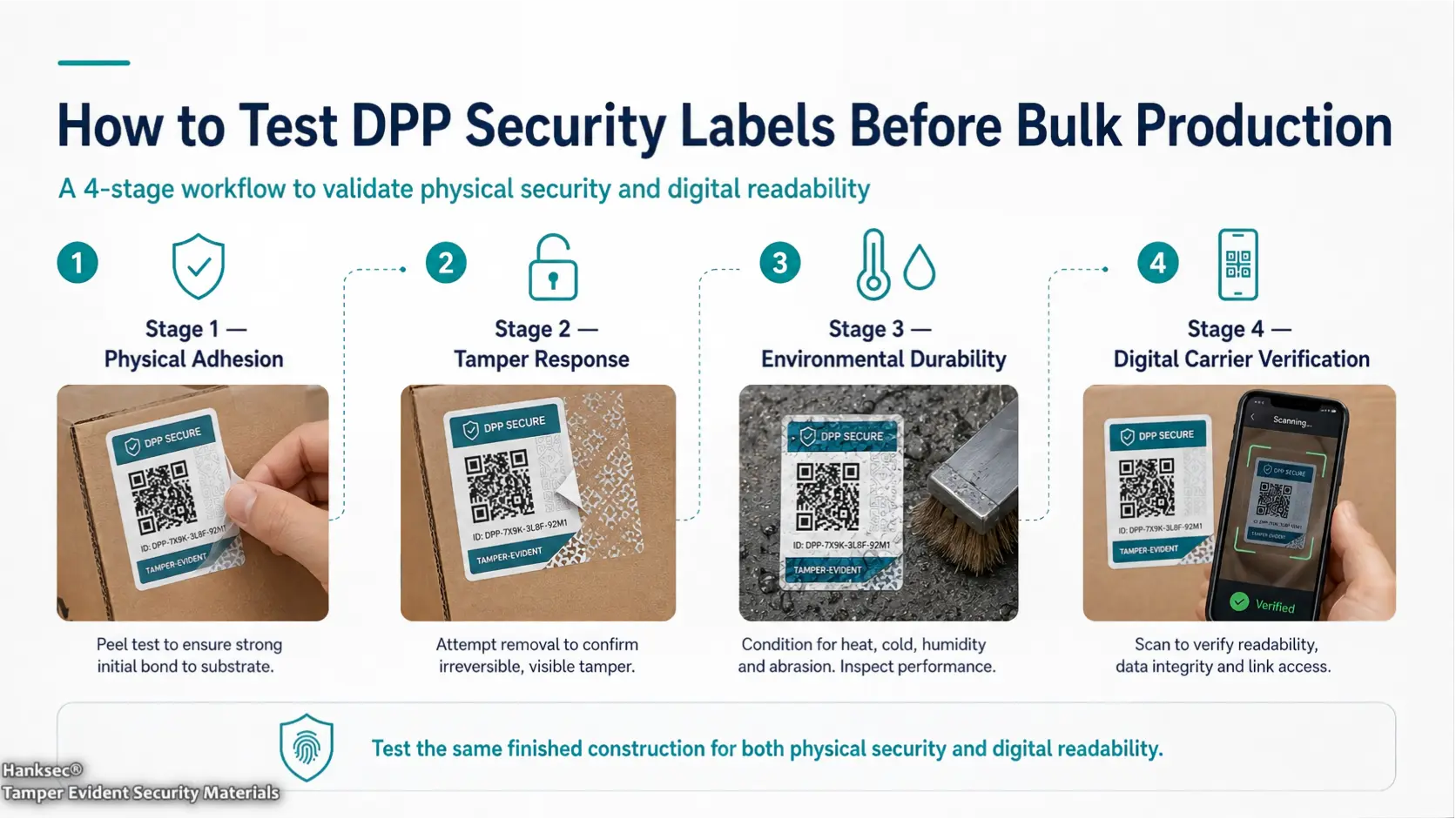 Comparison of full-transfer, partial-transfer, non-transfer, destructible and holographic security materials for DPP projects.