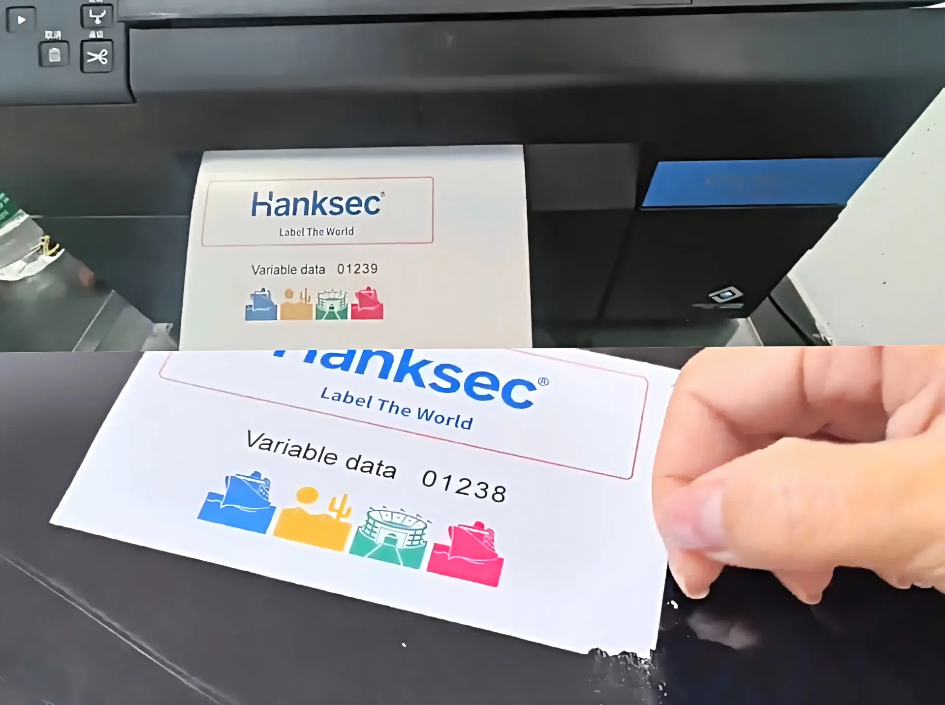 Inkjet printable destructible label material tested on an Epson ColorWorks pigment inkjet printer for ink adhesion and print durability.