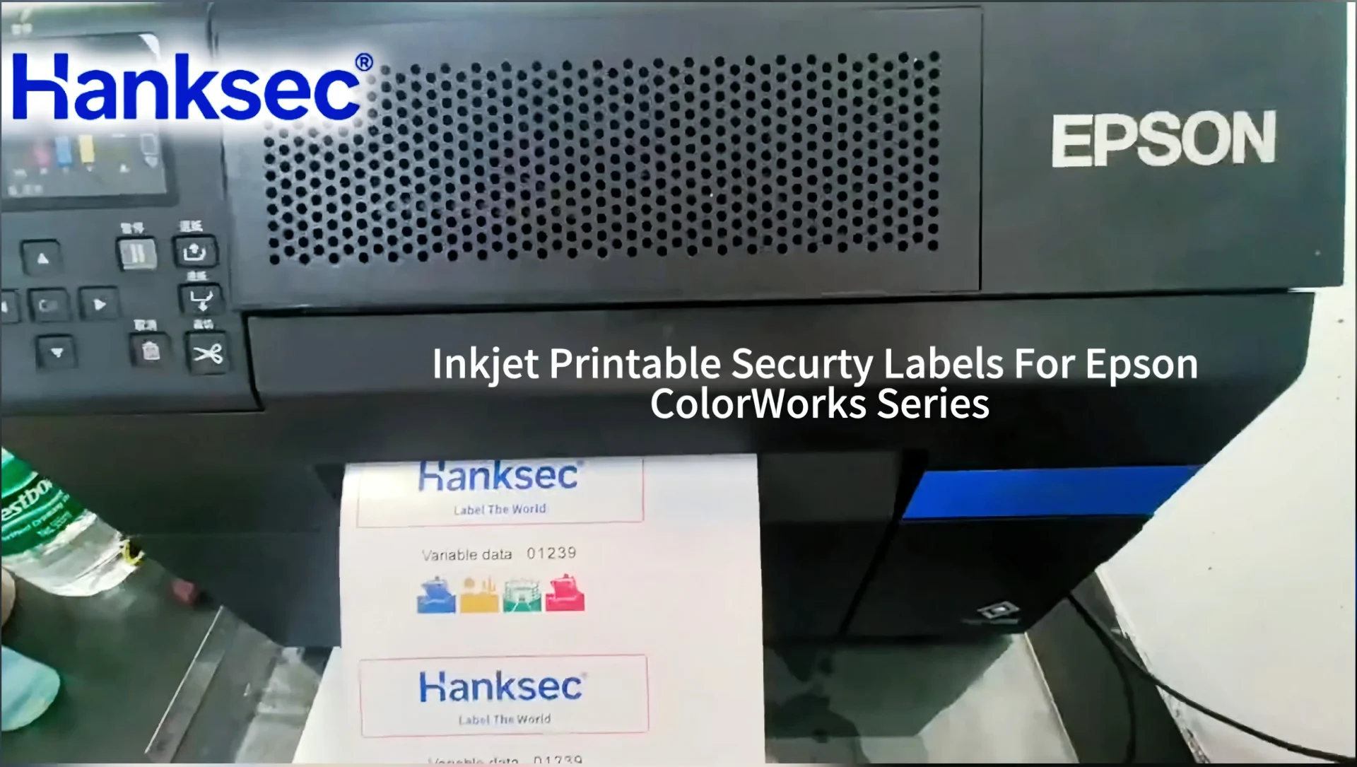 Epson ColorWorks pigment inkjet test showing improved ink adhesion on VOID label material with a special inkjet-receptive coating.