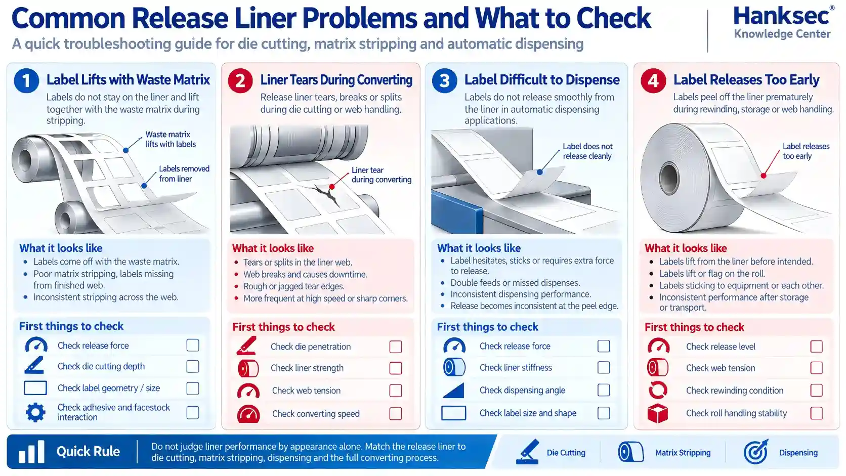 Common release liner problems and first areas to check in label converting