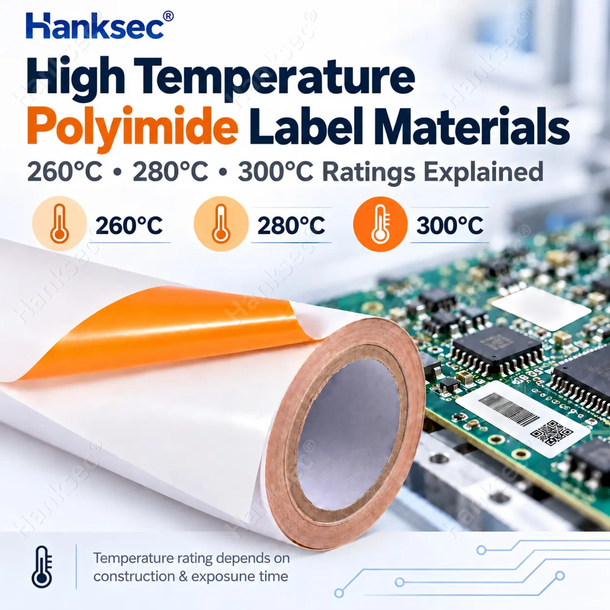 High temperature polyimide label materials for PCB applications with 260°C 280°C and 300°C temperature ratings