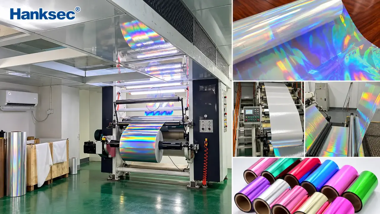 Lacquer coated PET film jumbo roll for holographic embossing, metallization and specialty foil converting.