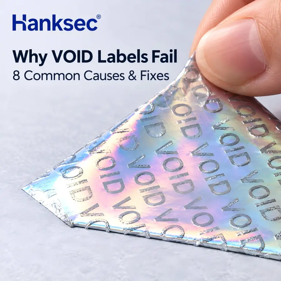 Why VOID labels fail: inspection of a peeled silver VOID security label during material testing